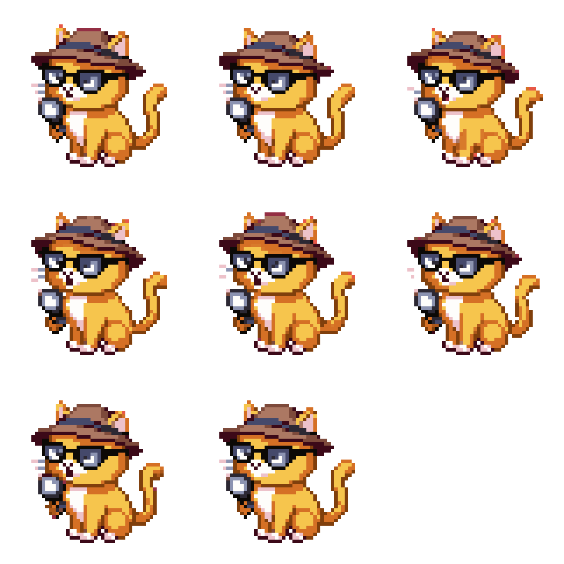 Detective Themed Yellow Cat Idle pixel art