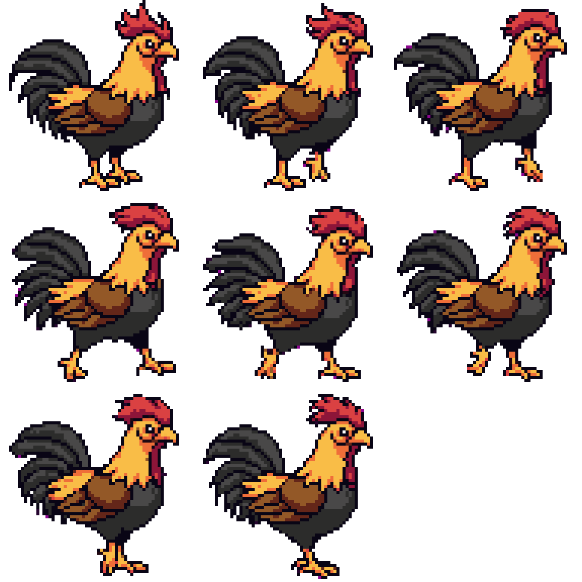 Proud and Dominant Fighting Rooster Walking pixel art