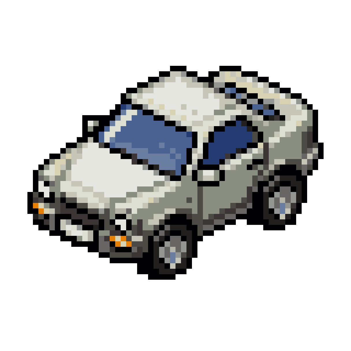 simple white car viewed from above pixel art