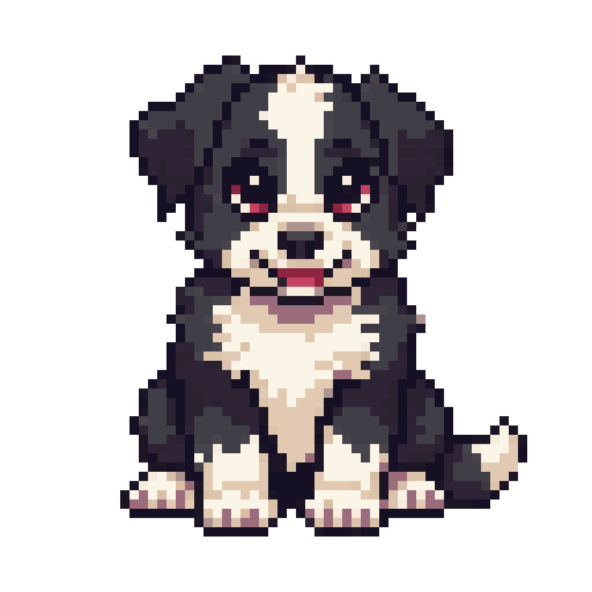 black and white baby border collie pixel art