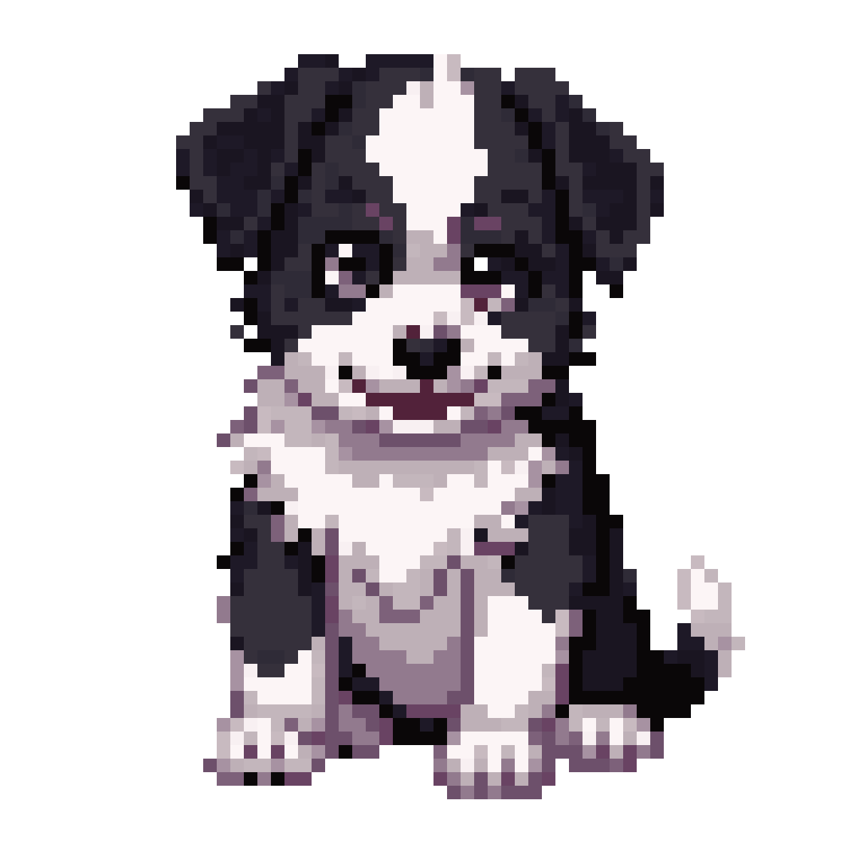 black and white baby border collie pixel art