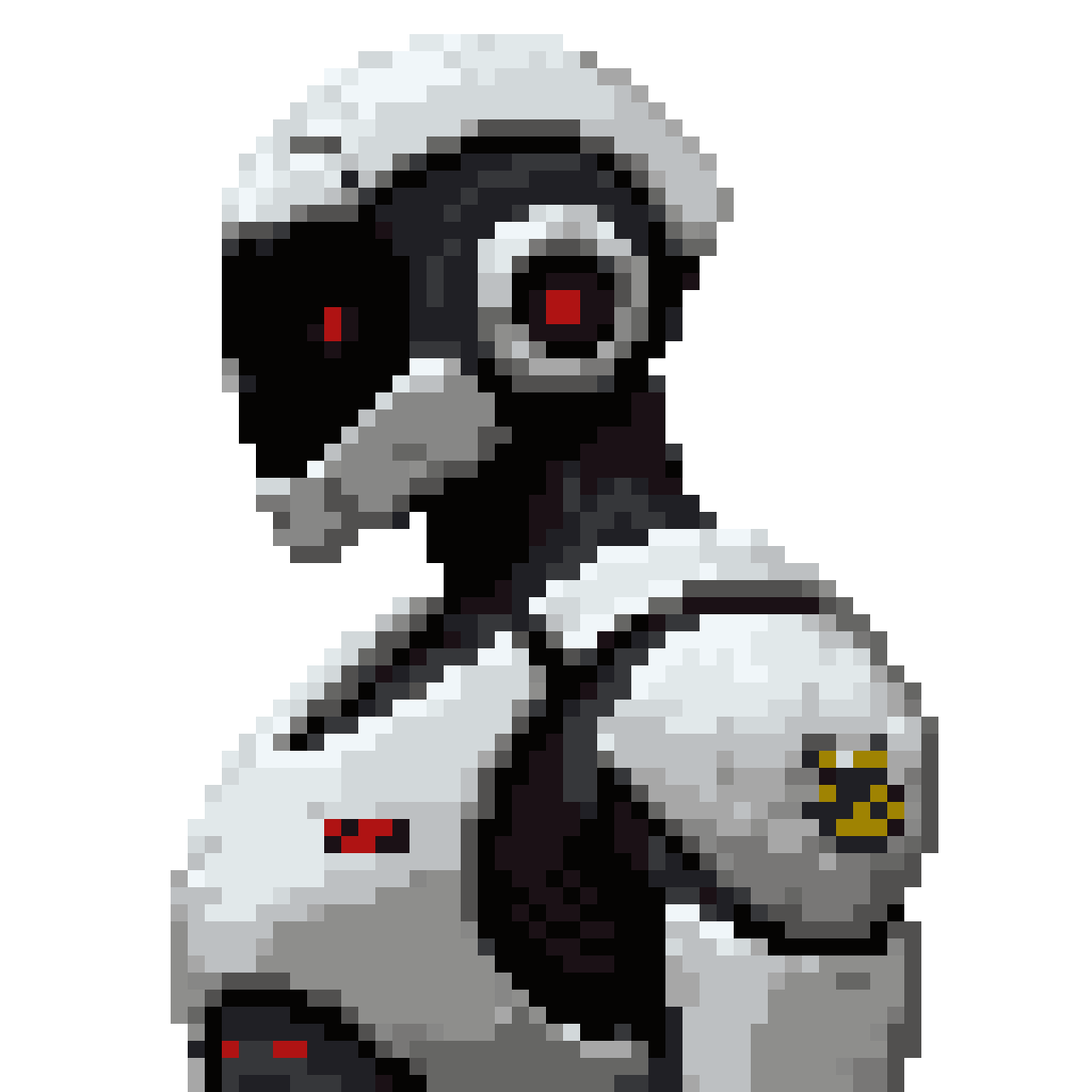 Sci-fi white combat humanoid robot pixel art