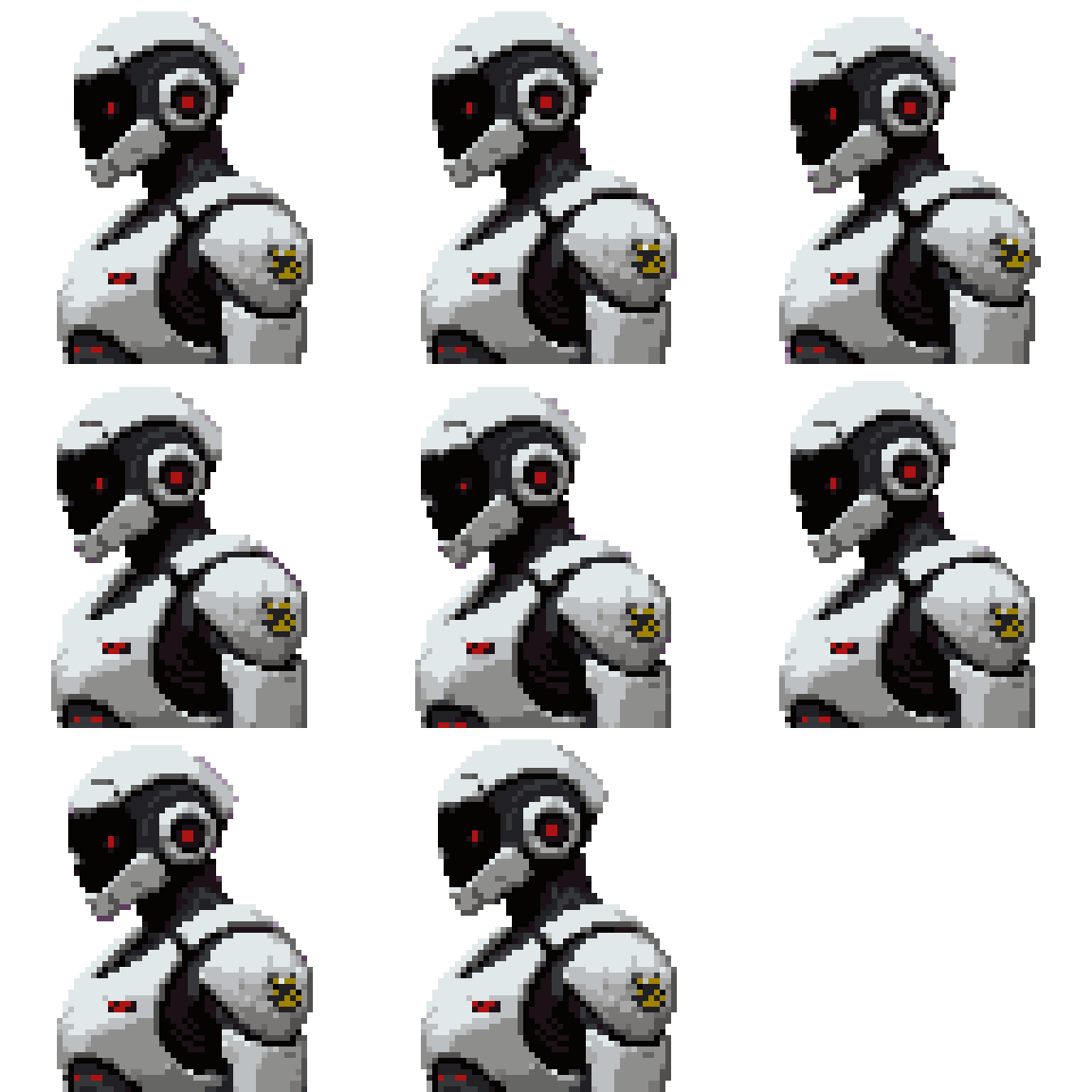 Sci-fi white combat humanoid robot Idle pixel art