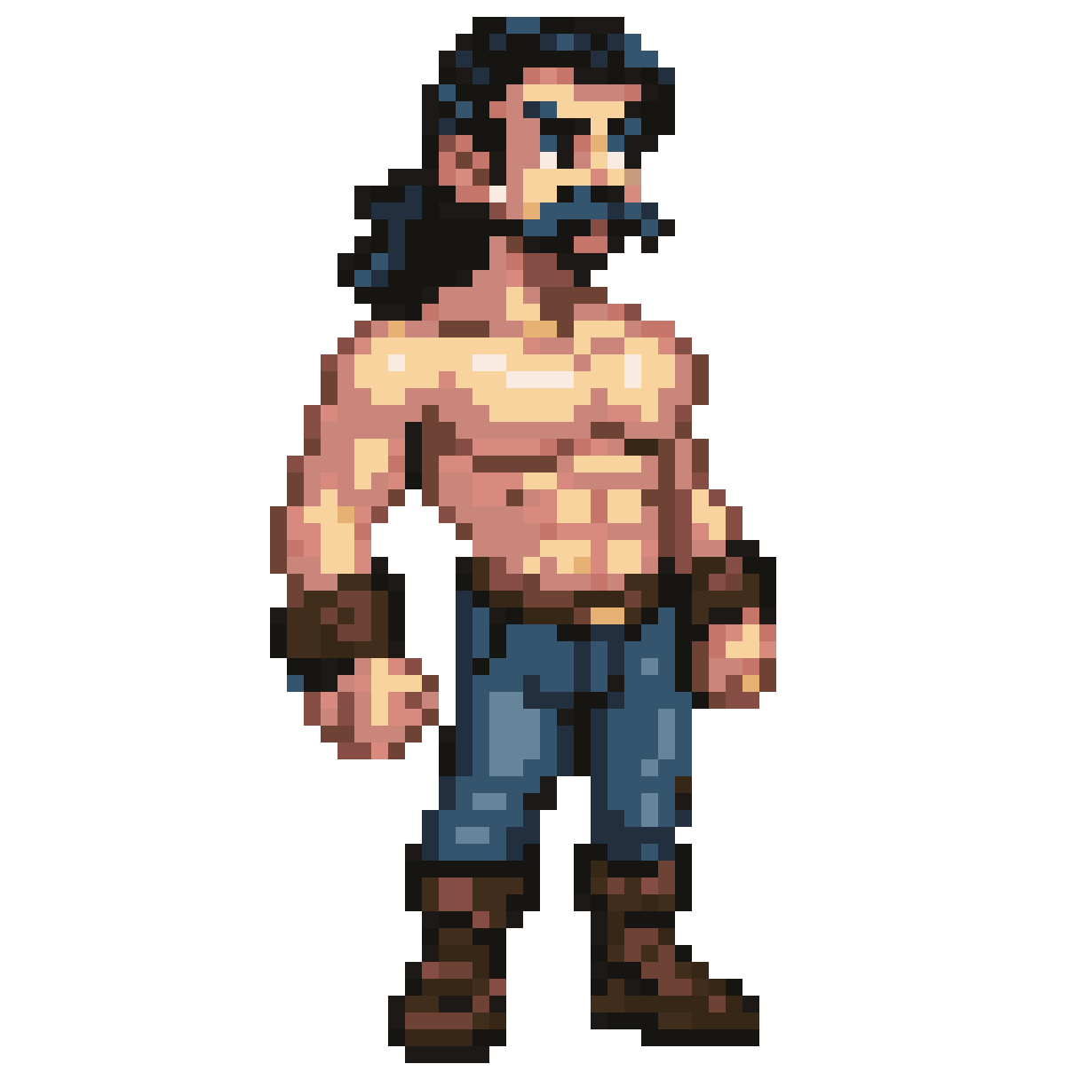 Muscular stick figure with a pixel art