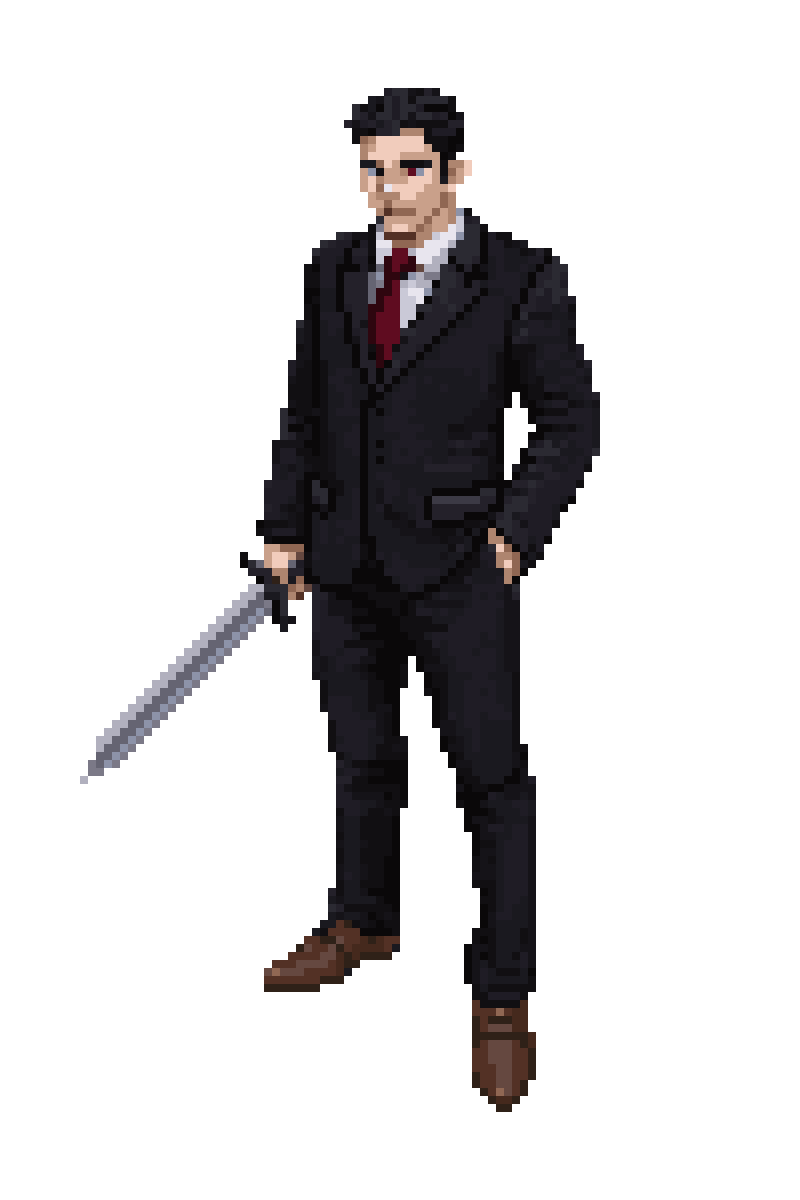 business man wearing suit with sword pixel art