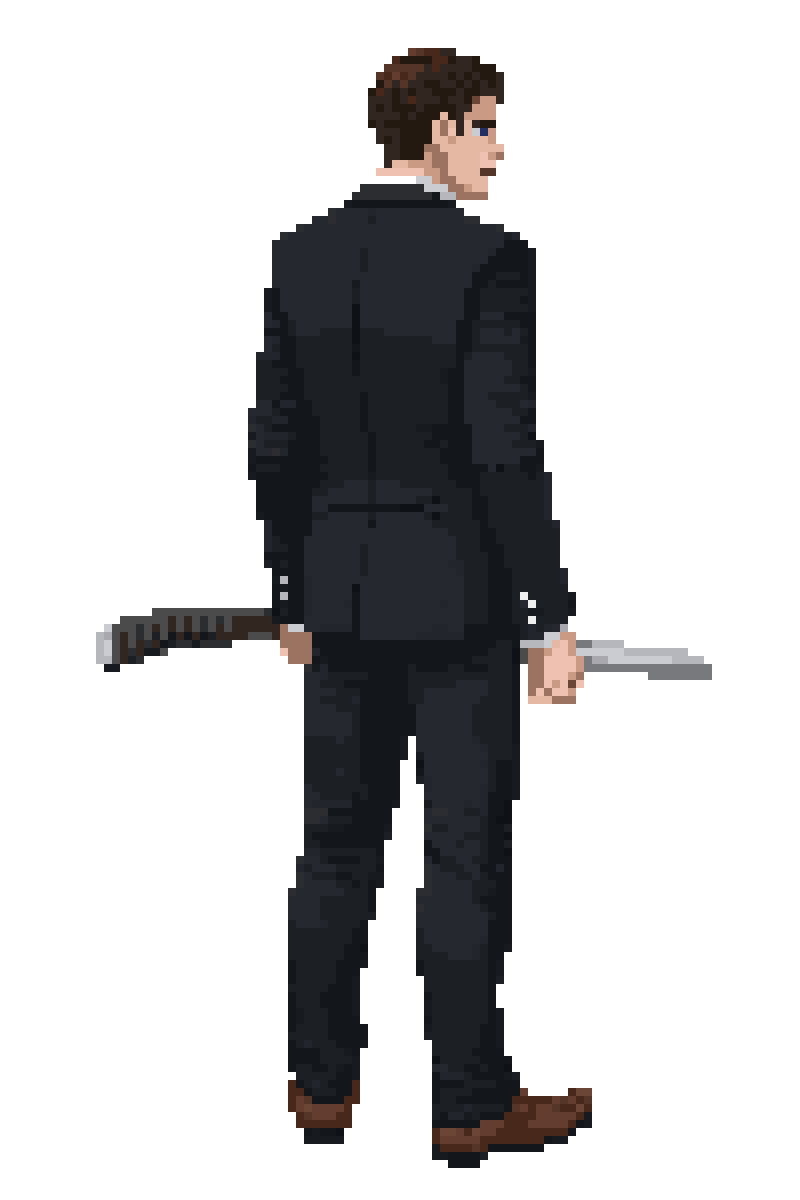 business man wearing suit with sword pixel art