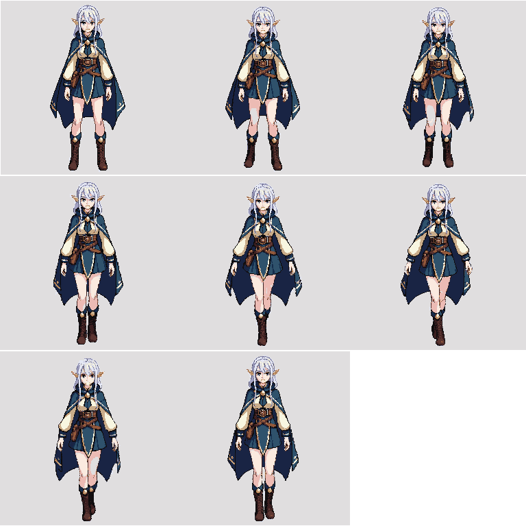Front-facing full-body fantasy academy student, Walking pixel art
