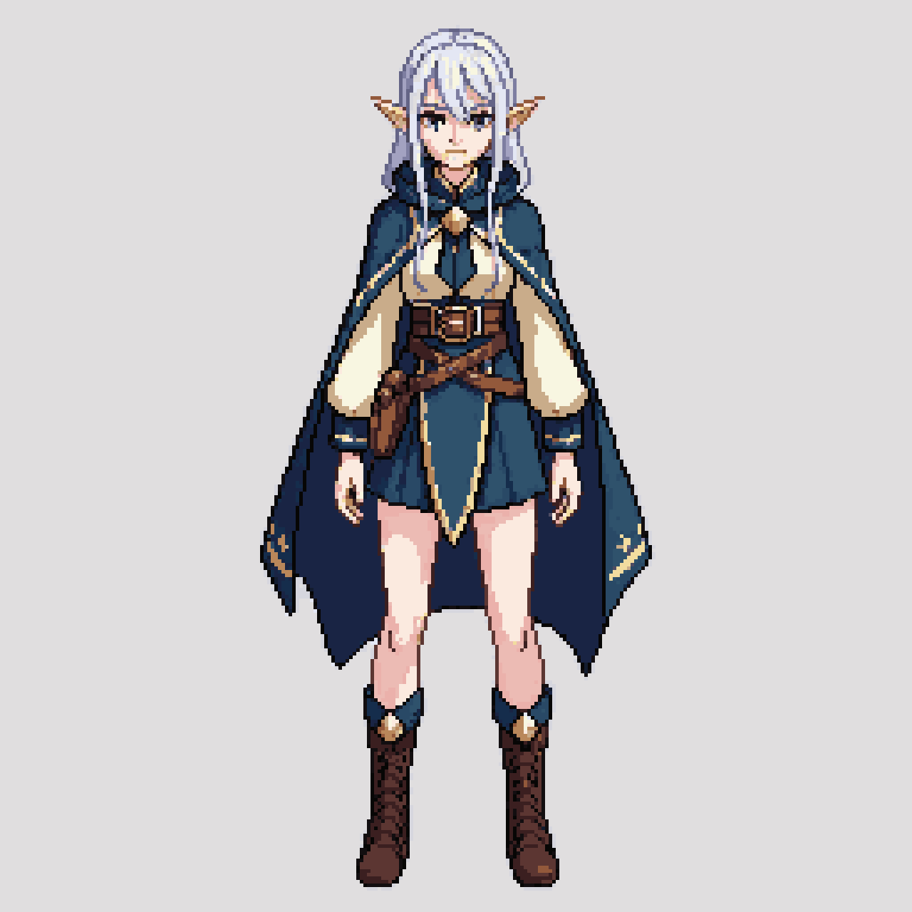 Front-facing full-body fantasy academy student, pixel art