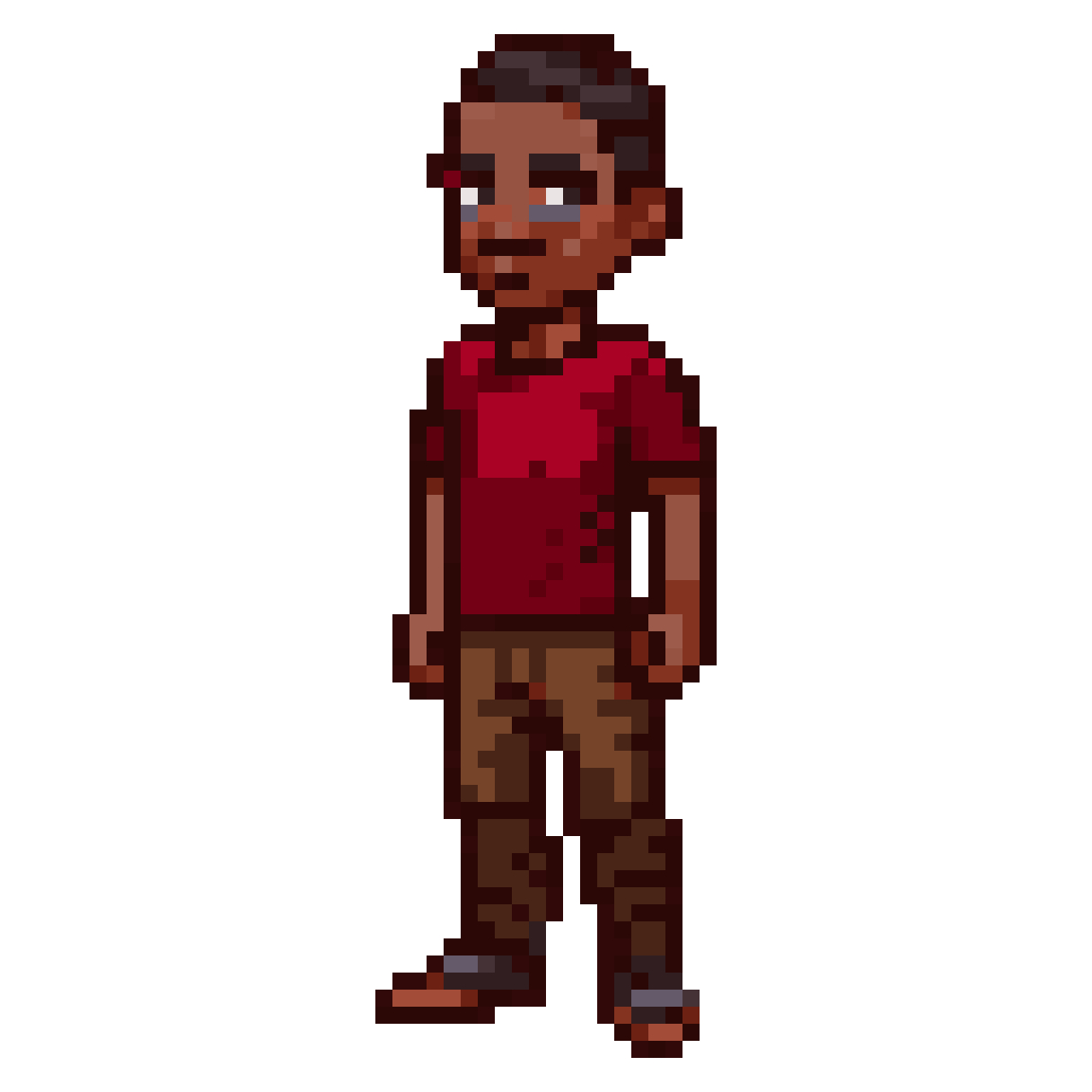 Dark-skinned young man in red shirt pixel art