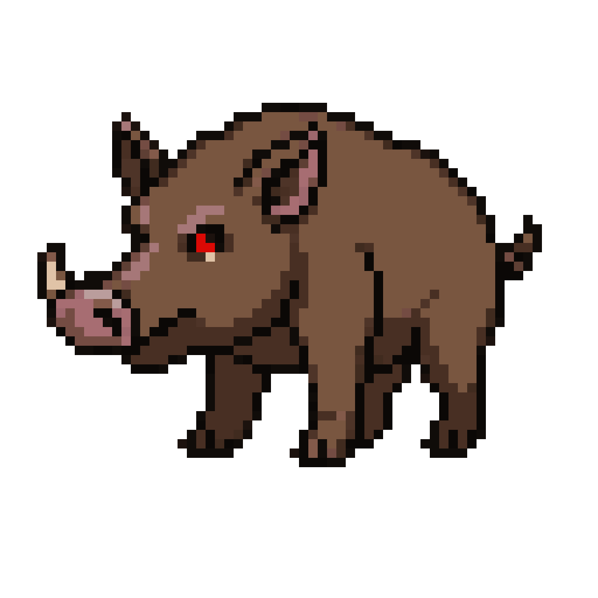 medium age brown boar with red eyes pixel art