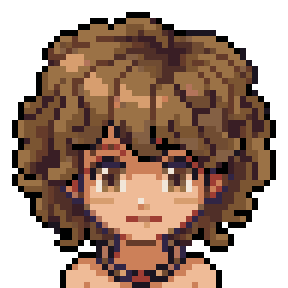 natural fluffy brown curly hair character pixel art
