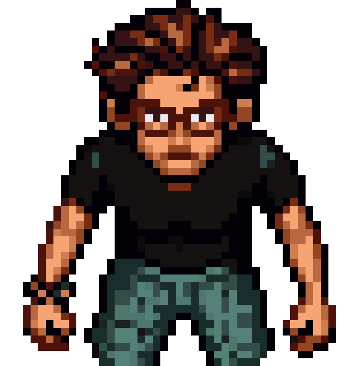 male character with curly hair pixel art
