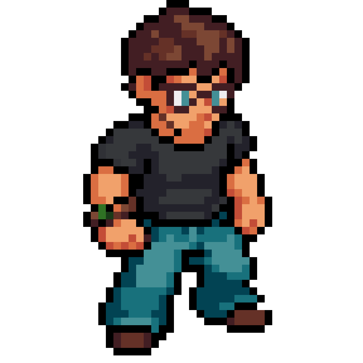 Male character with curly hair and glasses pixel art