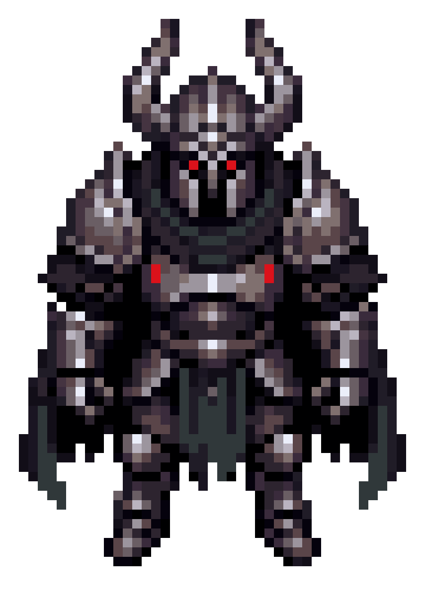Helmed Knight with Red Glowing Eyes pixel art