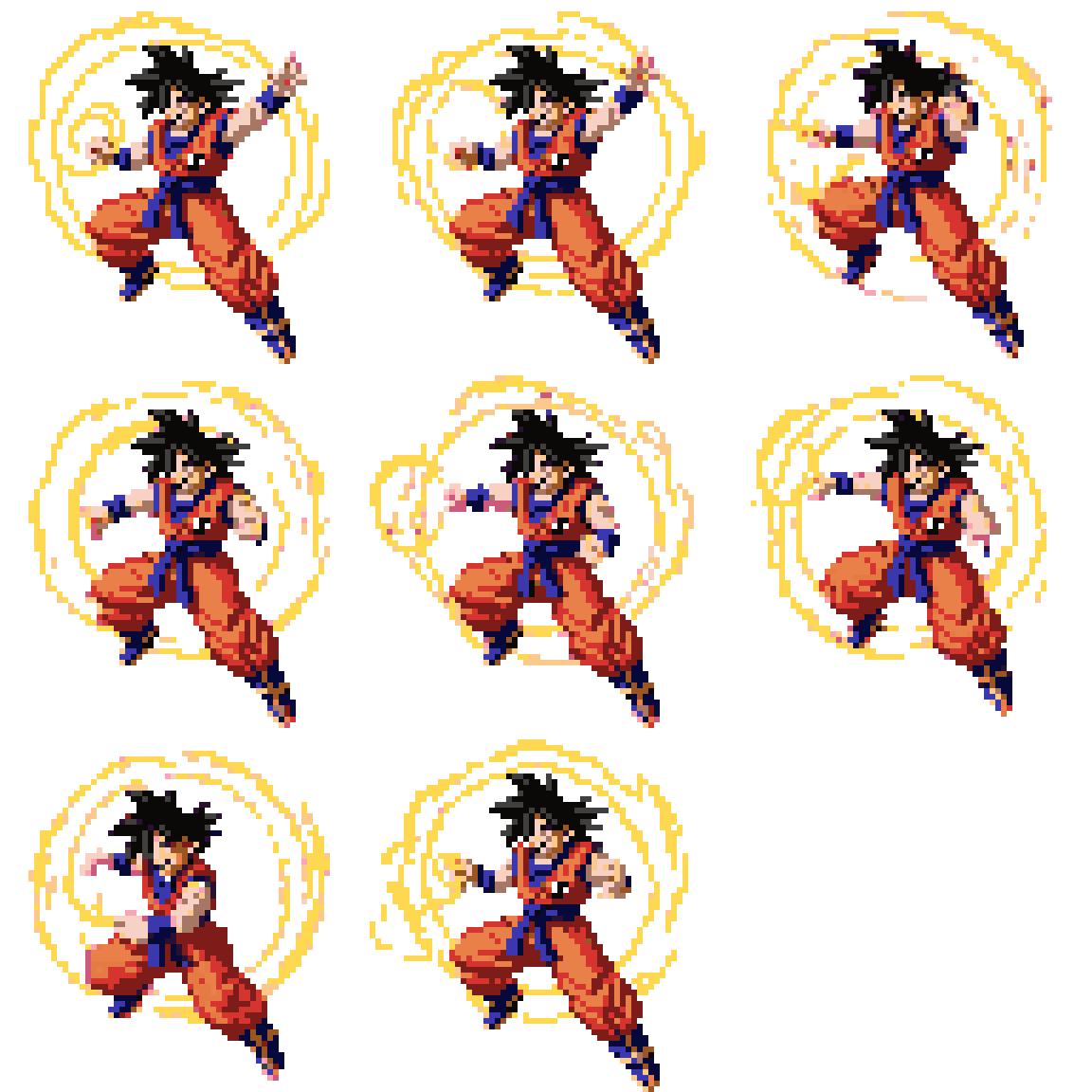 Goku use Kamehameha Attacking pixel art