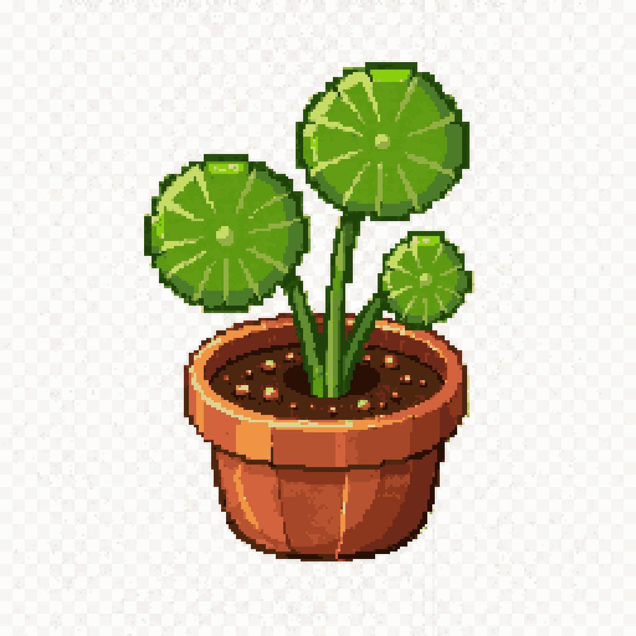 Pilea peperomioides desktop plant pixel art