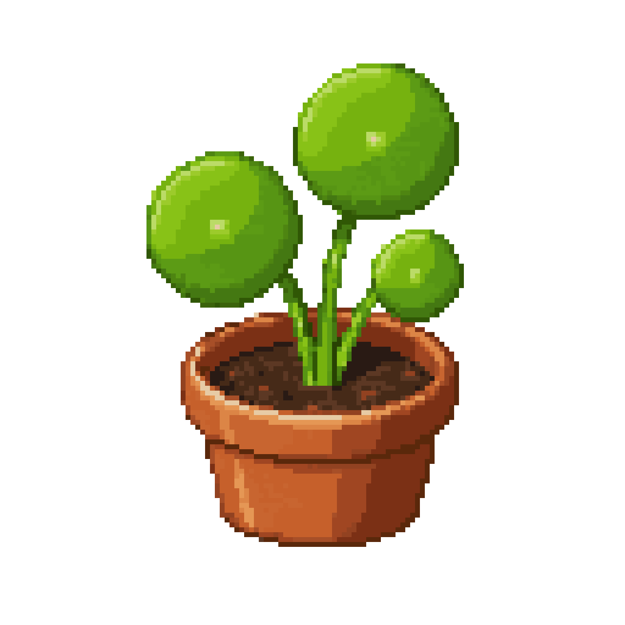 Pilea peperomioides in terracotta pot pixel art