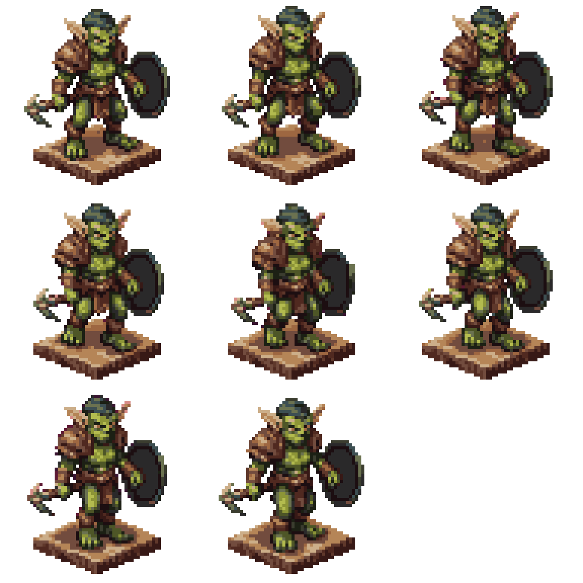 2D 16x16 Goblin Warrior Walking pixel art