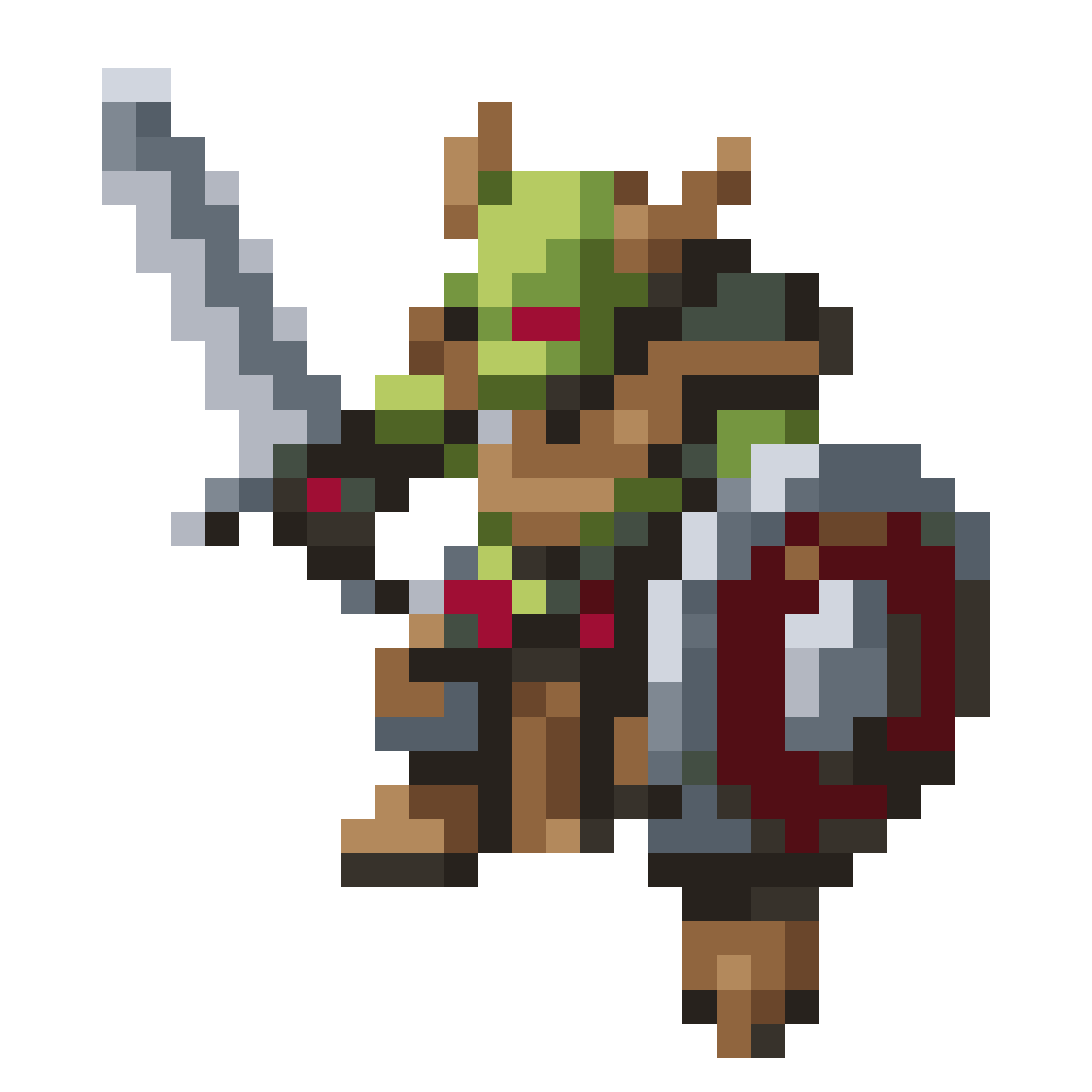 goblin warrior with sword and shield pixel art