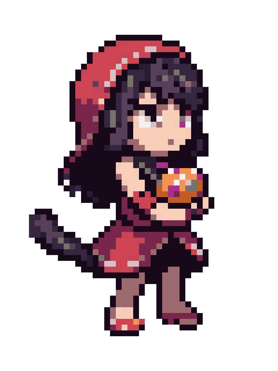 Girl with Pigtails Holding a Sugar Glider pixel art