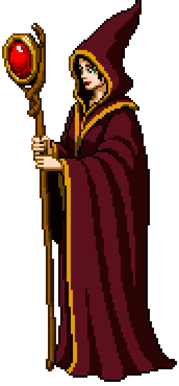 Evil Female Wizard in Red Robe pixel art