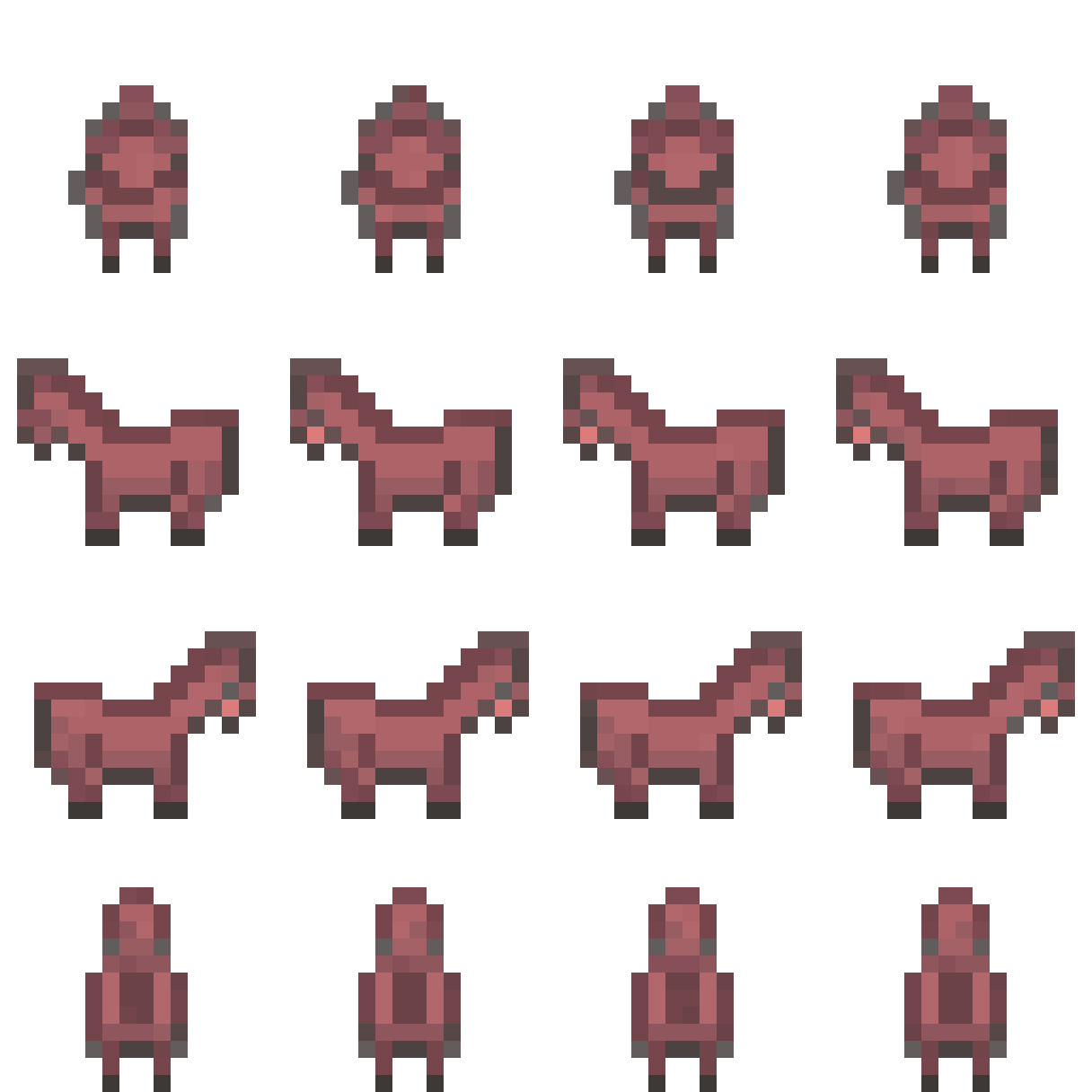 rotation of the horse from east to west pixel art