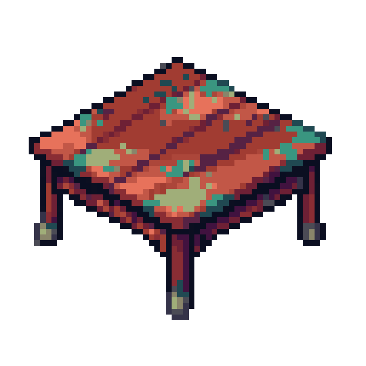 像素画风格，俯视视角，2d，一张红色斑驳桌子 pixel art