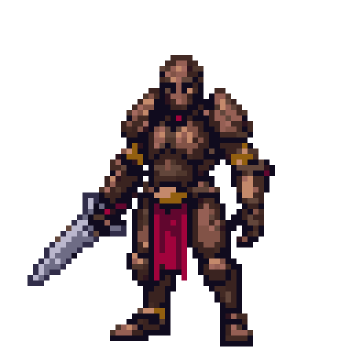 A warrior with black armor and sword pixel art