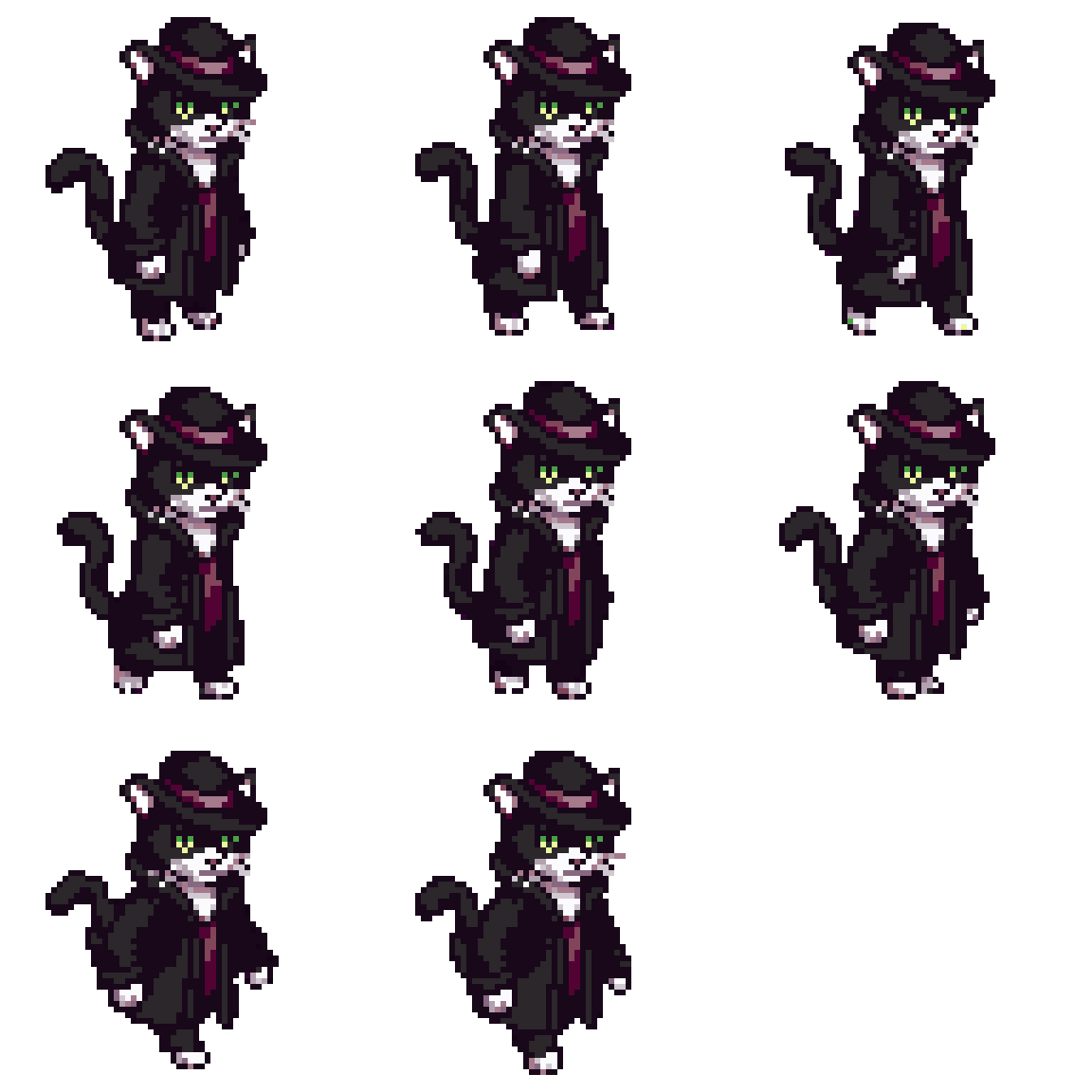 Black and white tuxedo cat Walking pixel art