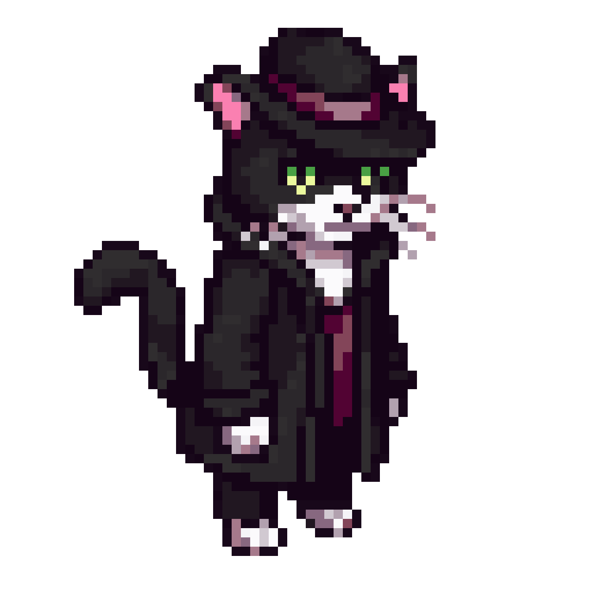 Black and white tuxedo cat pixel art