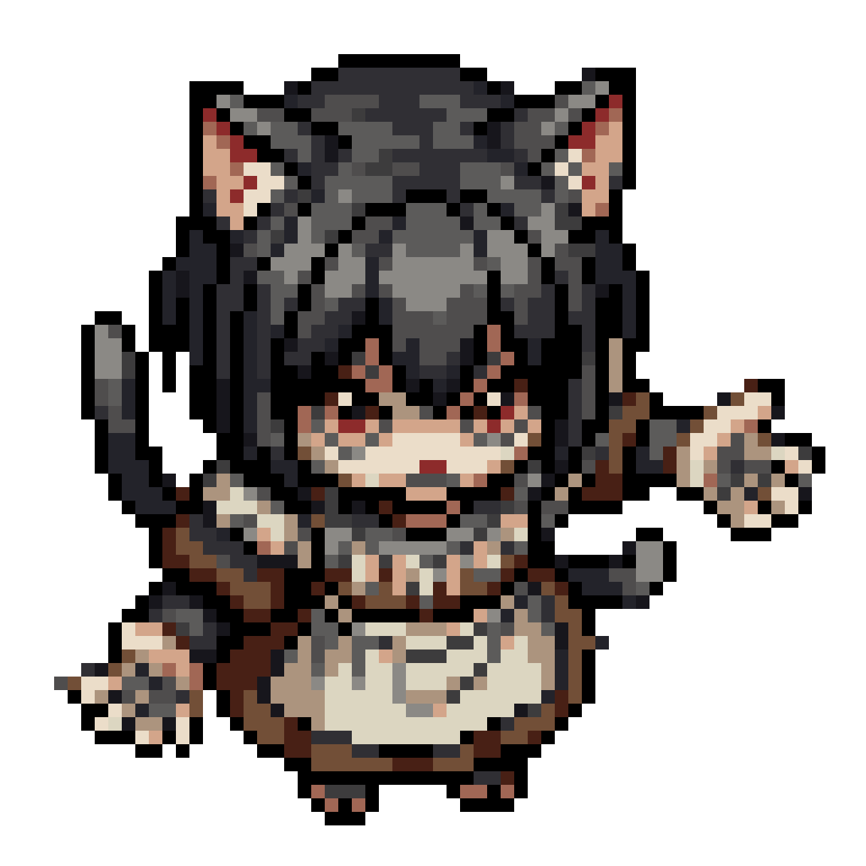 catgirl with black cat ears pixel art
