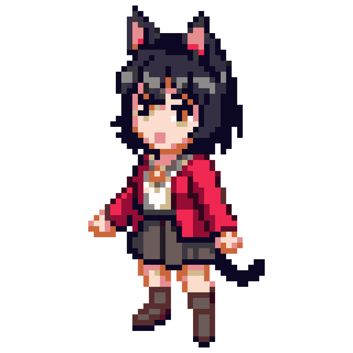 catgirl with black cat ears pixel art