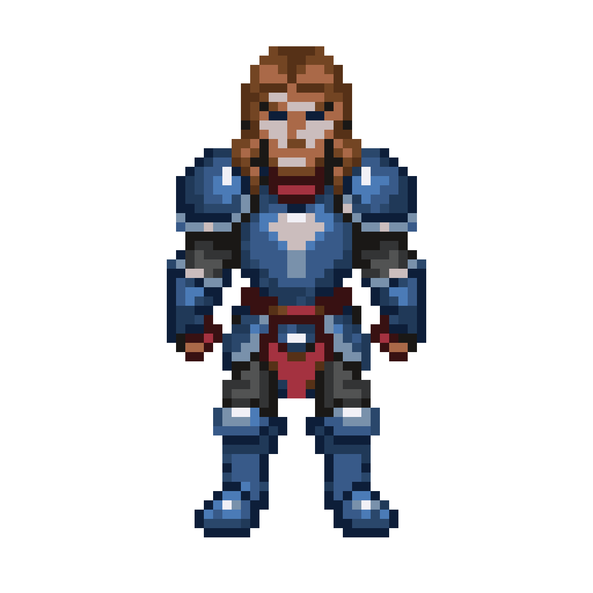 Man in Blue Armor with Brown Hair pixel art