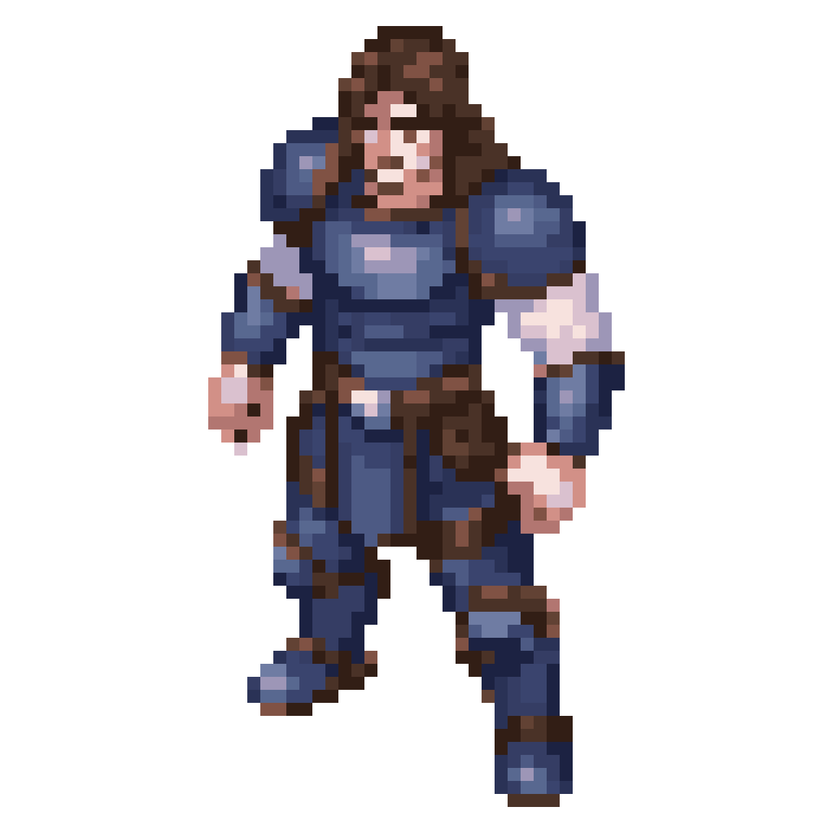 Man in Blue Armor with Long Hair pixel art