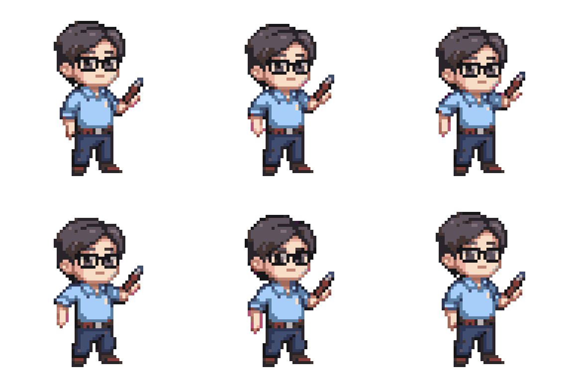 Chibi Teacher with Blue Shirt Idle pixel art
