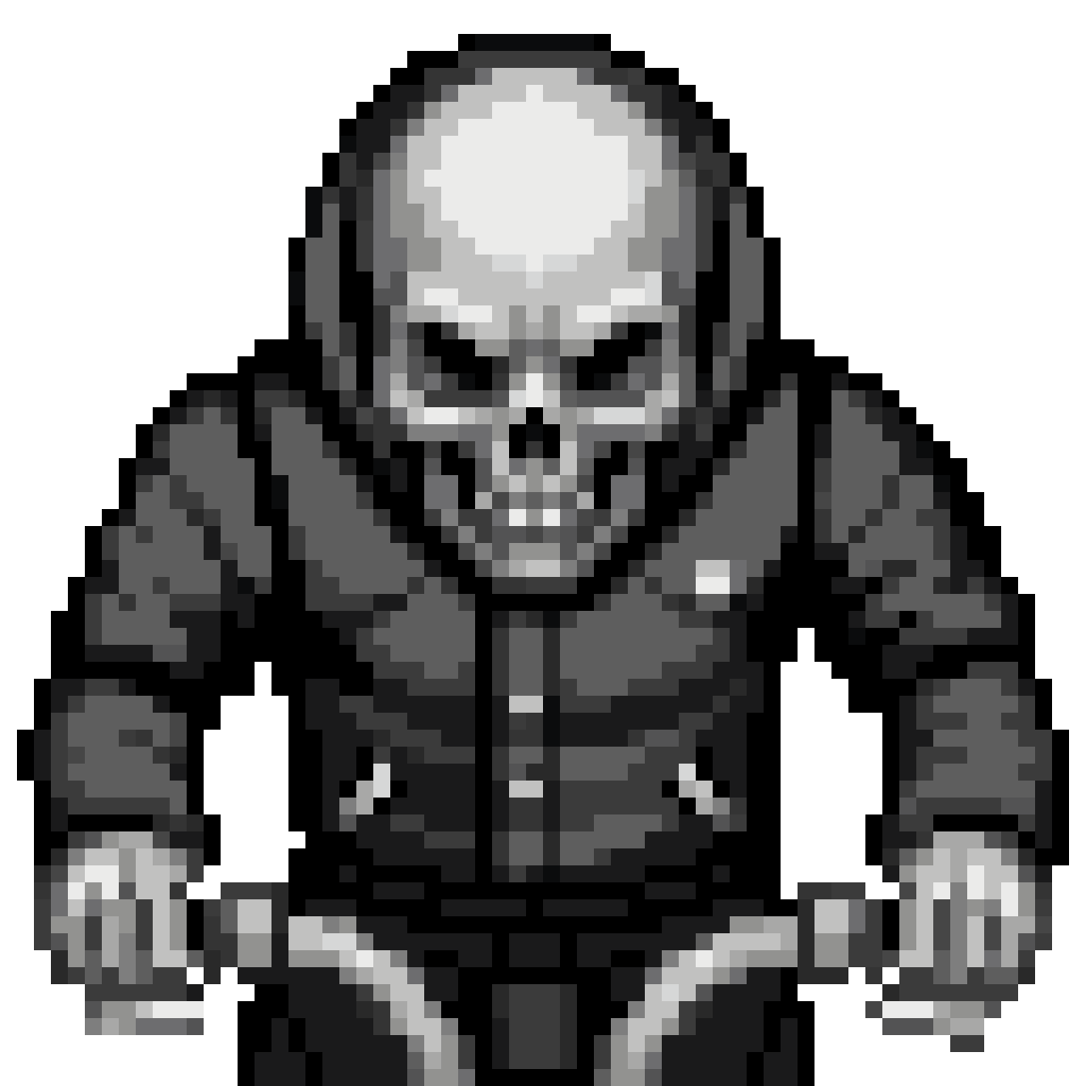 Biker with Skeleton Head and Black Jacket pixel art