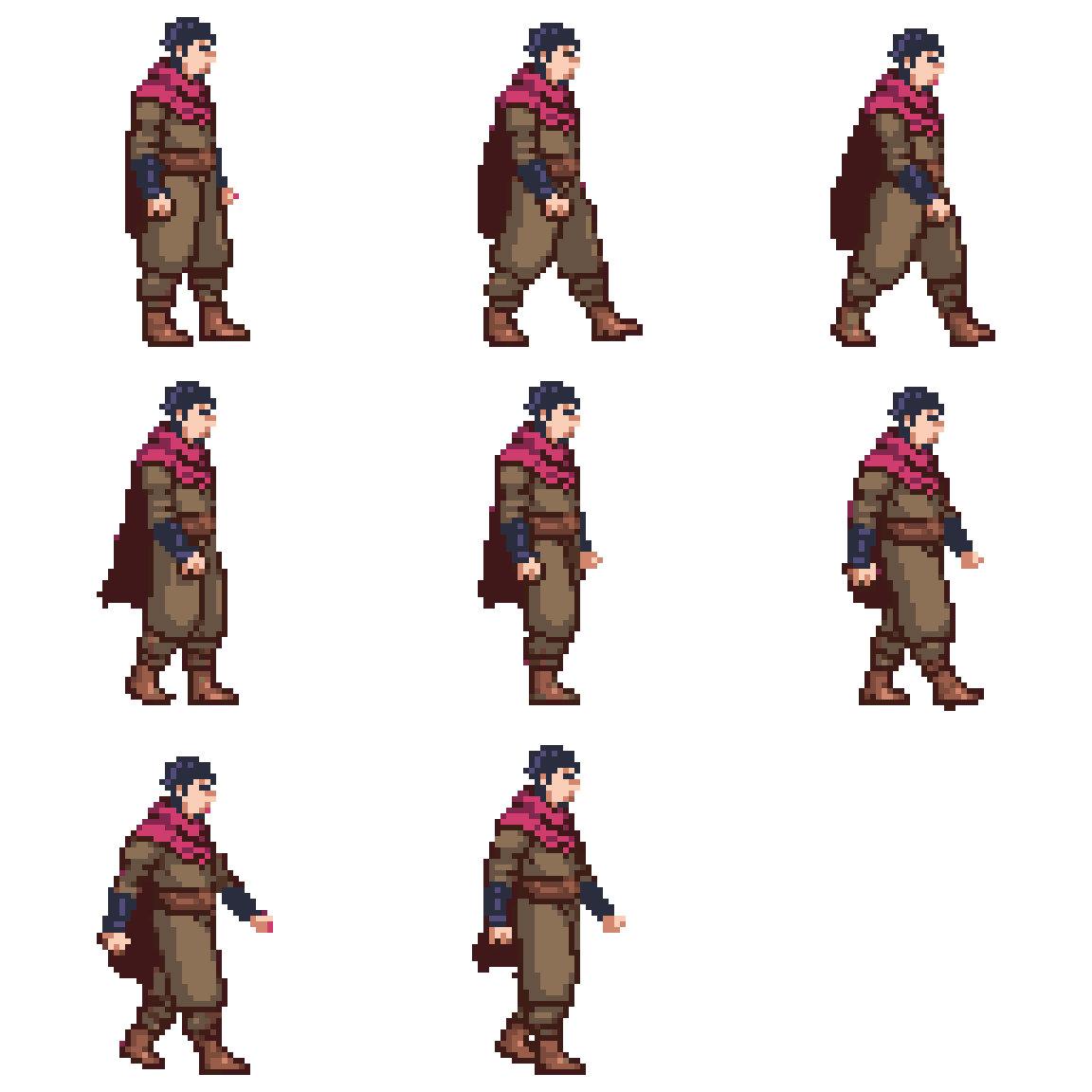 Young Warrior Holding a Spear Walking pixel art