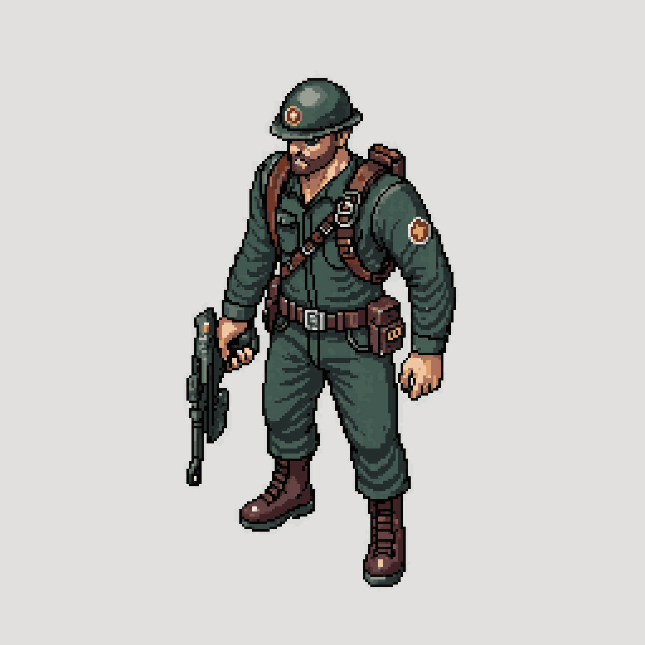 Apocalyptic Soldier in Isometric View pixel art