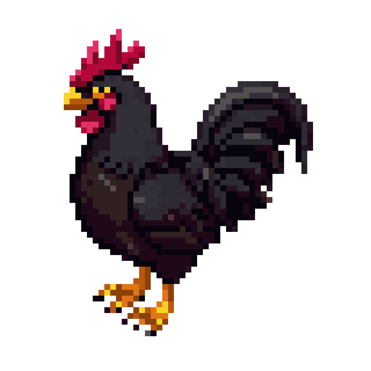 a black rooster pixel art