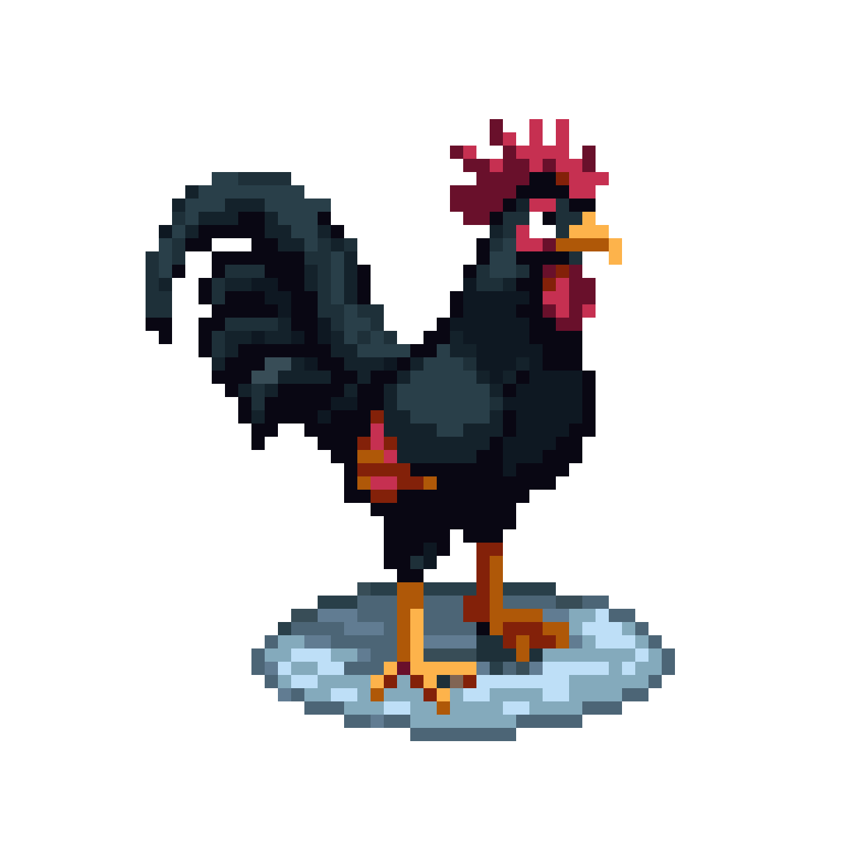 black rooster drinking water pixel art