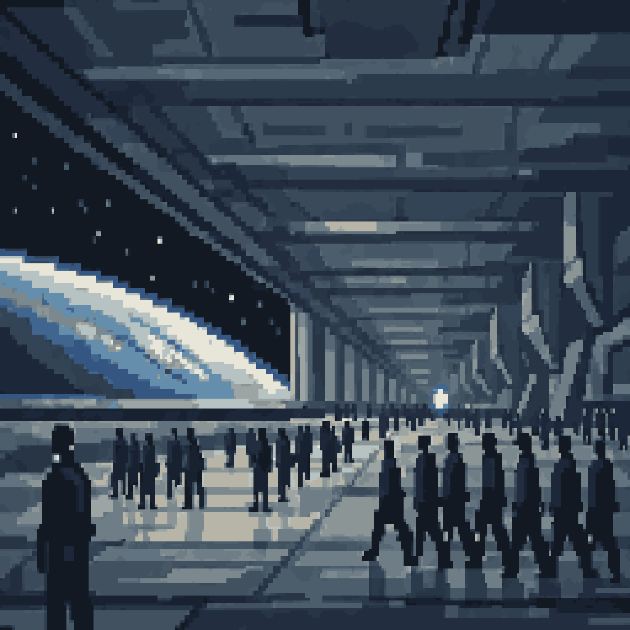 Sci-Fi Interior of Orbital Station pixel art