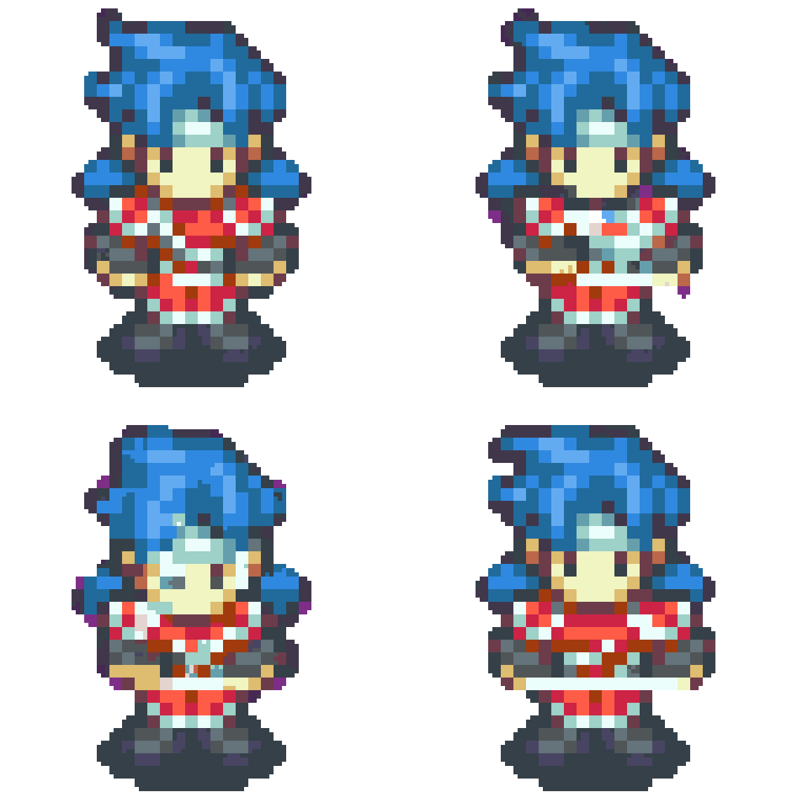 Blue Haired Warrior Attacking pixel art