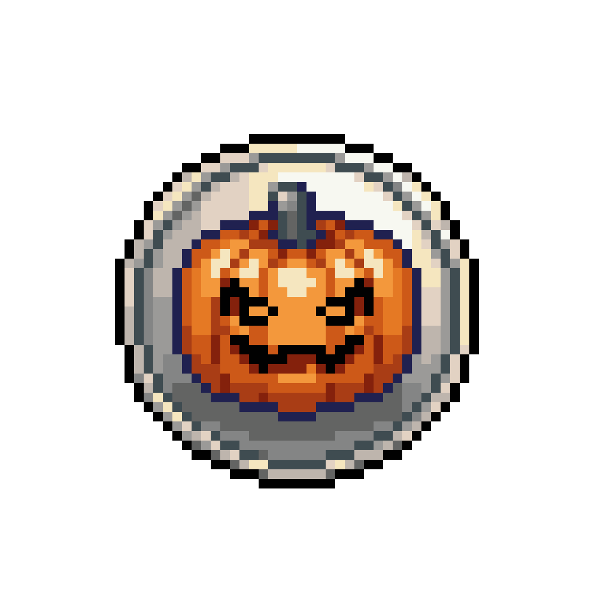 a coin with a pumpkin pixel art
