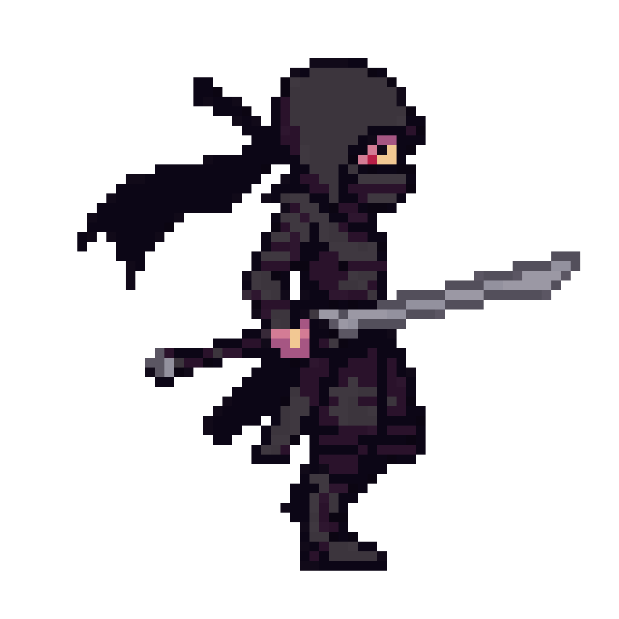ninja with a large sword and black hair pixel art