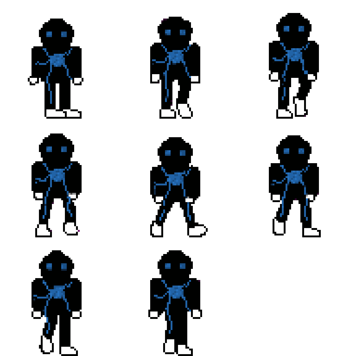 Shadowy Figure with Blue Accents Walking pixel art