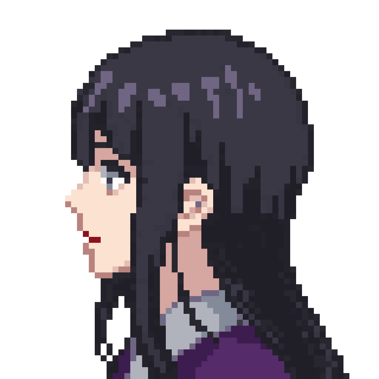 egirl with wolfcut hair pixel art