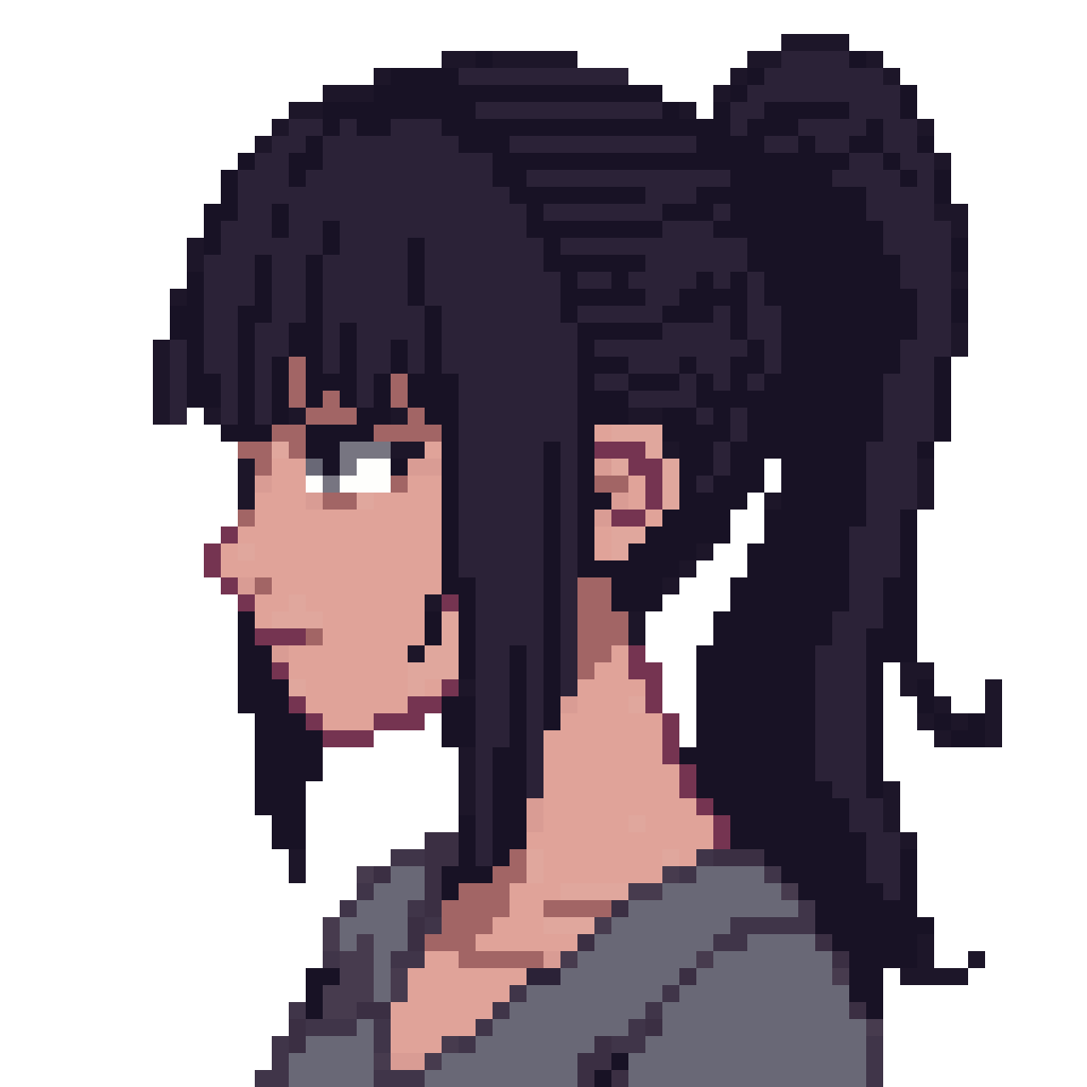 egirl with wolfcut hair pixel art