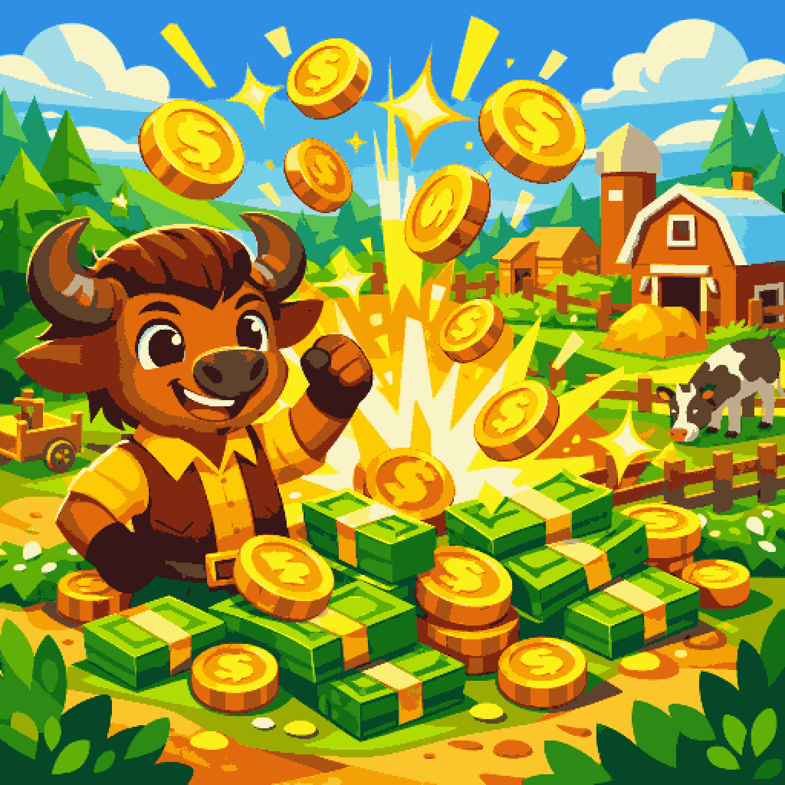 Cute Buffalo Boy in Vibrant Farm pixel art