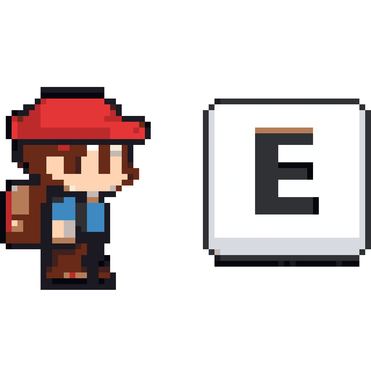 Minimalist White Letter E Button pixel art