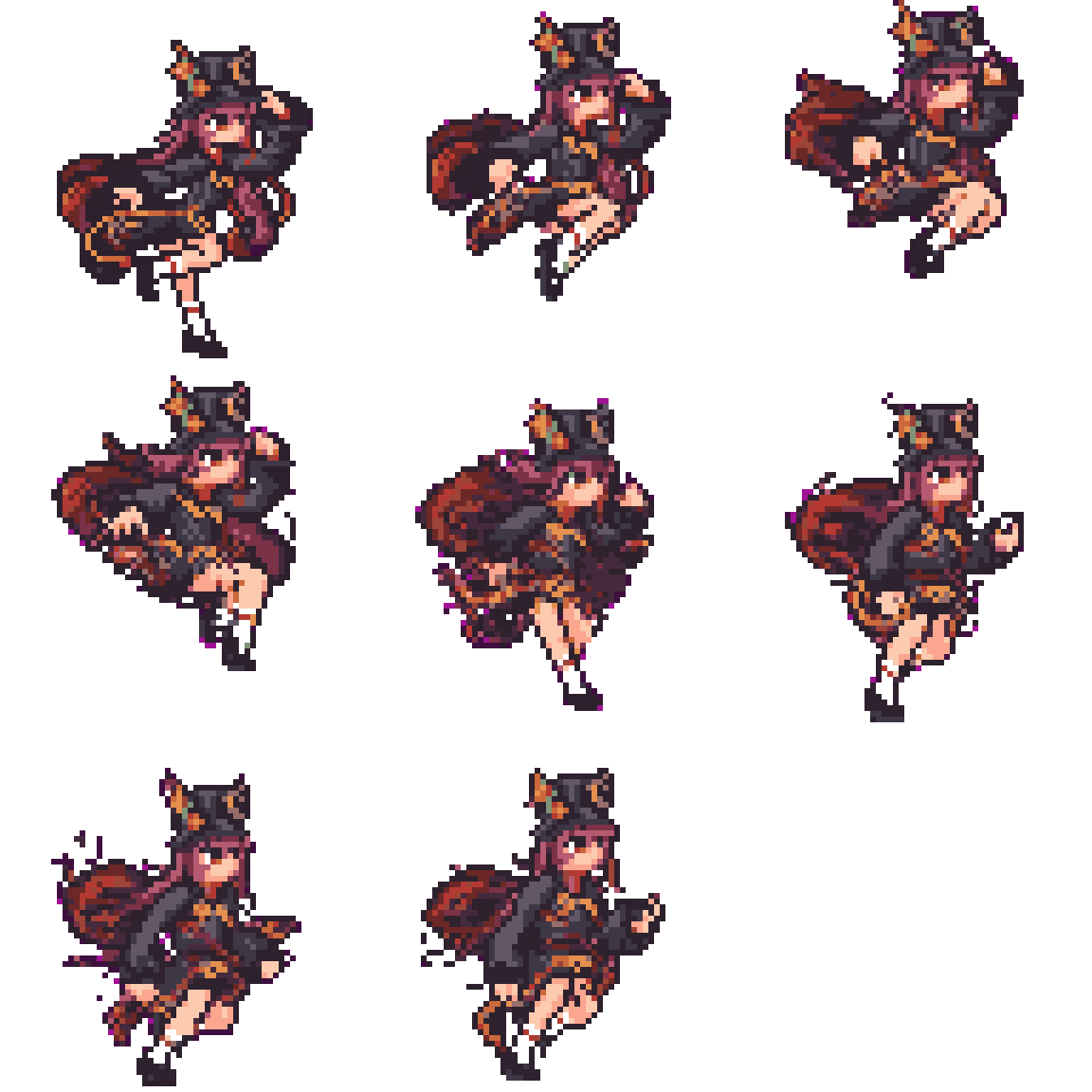 character jumping up and landing, pixel art